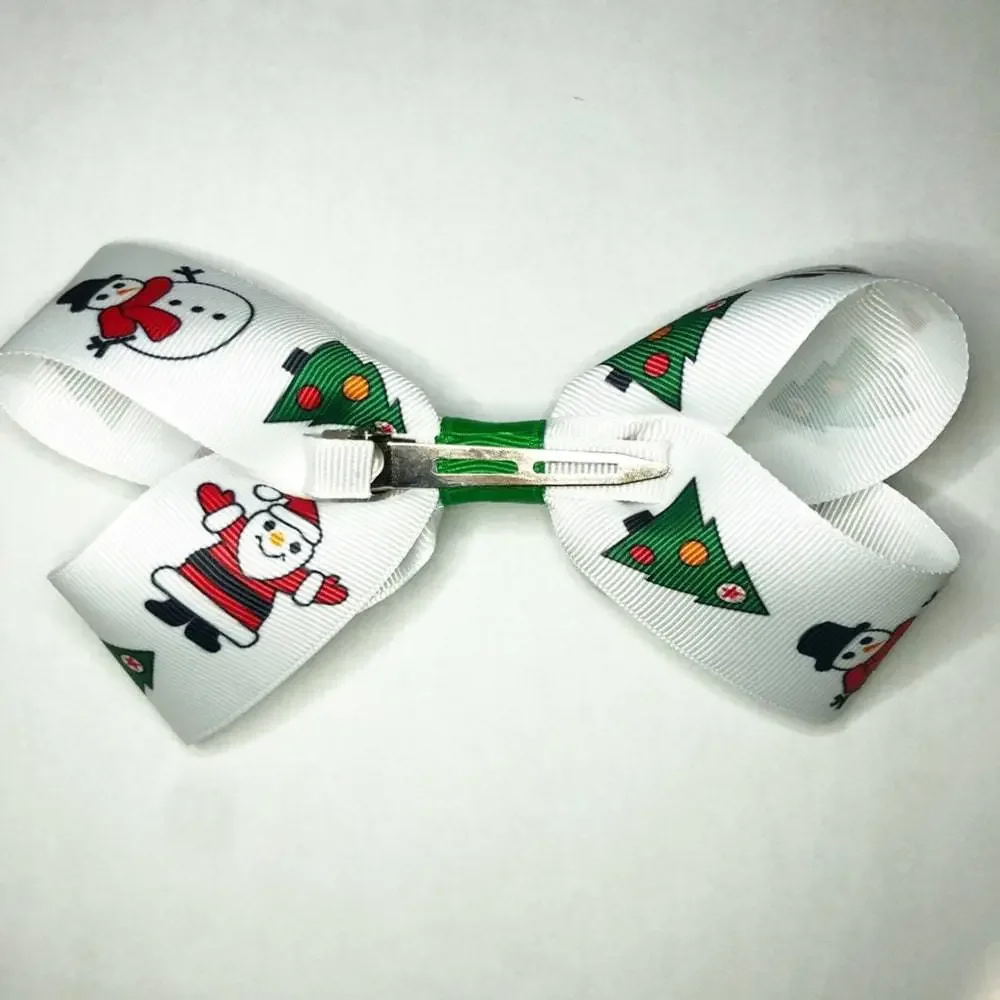 Girls White Christmas Santa Small Hair Bow